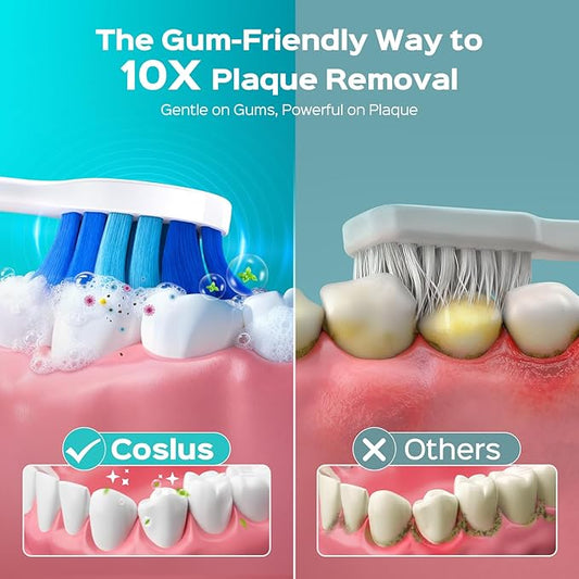 COSLUS Sonic Electric Toothbrush for Adults & Kids: 3 Intensities 5 Modes Gum-Friendly for Deep Cleaning & Whitening - 2 Types of Heads for Family, Sensitive Teeth, Braces, Travel & Home Use, Purple