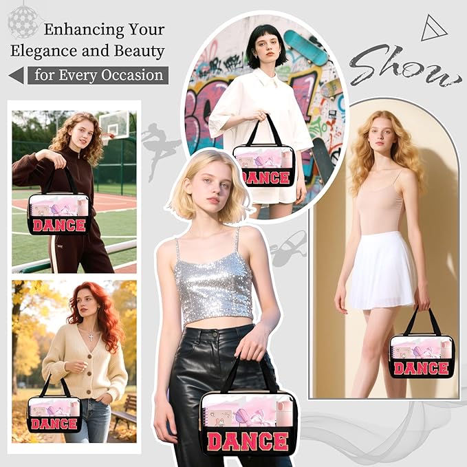 Dance Bag for Girls Chenille Letter Clear Makeup DANCE Stuff Bag,Toddler Dance Recital Gifts Ballet Cosmetic Zipper with Handle,Dance Competition Must Haves Accessories Toiletry Storage(DANCE-Black)