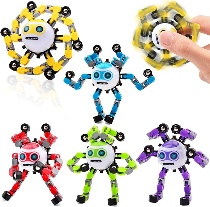 5 PCS Transformable Fidget Spinners Toys for Kids and Adults Stress Relief Sensory Toy for Teens Boys Autism Cool Fingertip Gyros Boy Girl Travel Party Favors Birthdays Gifts Stocking Stuffer