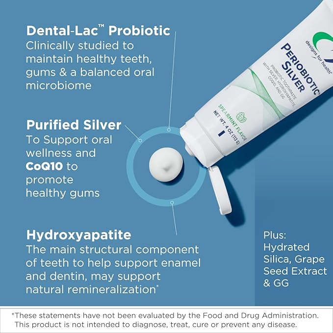 Designs for Health PerioBiotic Silver Hydroxyapatite Toothpaste - Fluoride Free Toothpaste with Oral Probiotics with Whitening Hydroxyapatite - Supports Gum Health & Remineralization (3 Pack, 4oz)