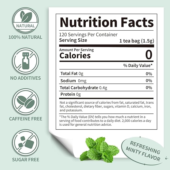 Lynginya Spearmint Tea, 120 Tea Bags - Premium Spearmint Leaves - Natural Herbal Tea - Refreshing & Minty - No Sugar & No Caffeine