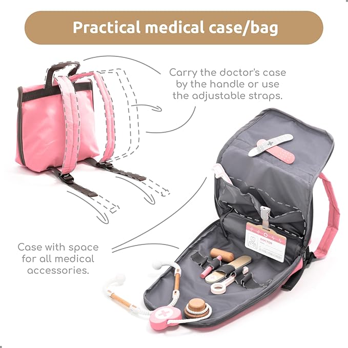 UMU® Wooden Doctor Kit for Kids – Doctor & Dentist Play Set for Toddlers with Dr Coat, Stethoscope, Tooth Model & More – Dress Up & Pretend Play – Medical Toy for Girls Ages 3 4 5 6