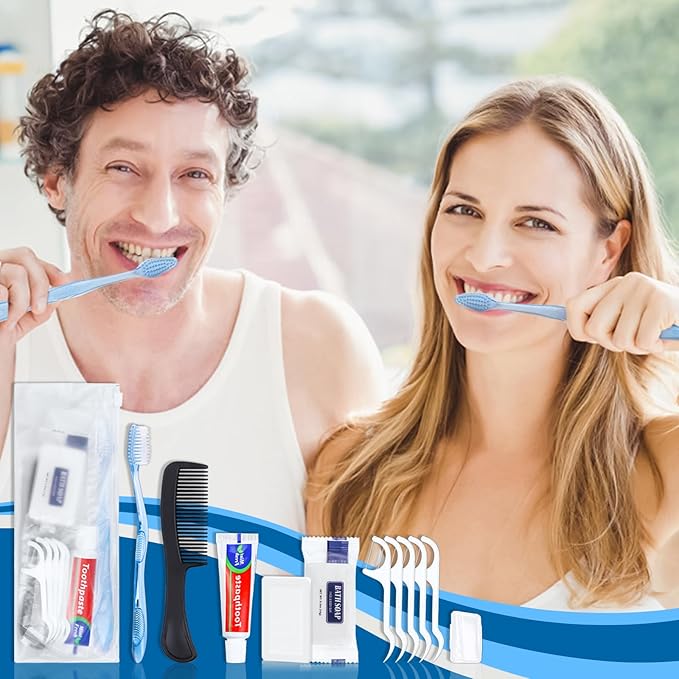 50 Sets Personal Hygiene Kit Basic Toiletry Kits Homeless Supplies Bulk for Women,Men,Travel,Charity,Business Include 50 Toothbrush, 50 Toothpaste, 50 Comb, 50 Bath Soap and 250 Floss Picks