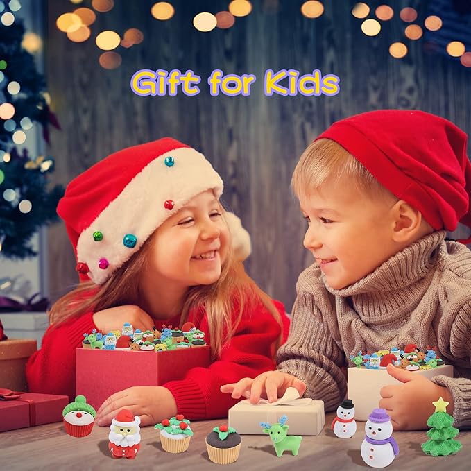 Kleeblatt 3D Assemblable Christmas Erasers 45 PCS - Santa Claus, Reindeer, Snowman, Christmas Tree Creative Gifts for Children