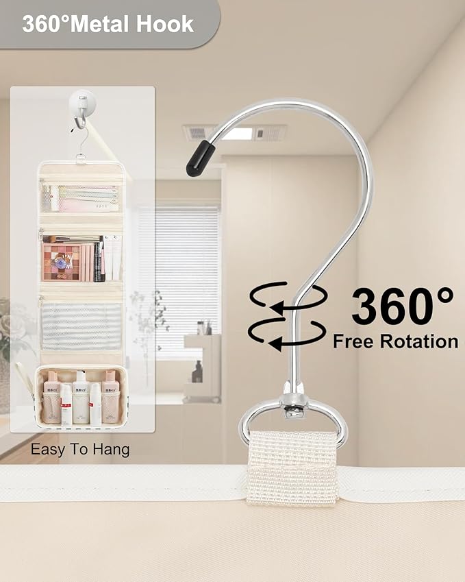 Relavel Travel Hanging Toiletry Bag for Women, Large Capacity Wash Bag with 360 degree Rotation Hanging Hook, Portable Toiletries Makeup Organizer Storage for Daily Use, Trip, Camping - Green Plaid