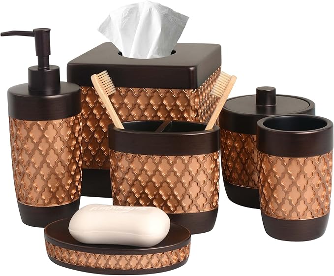 6-Piece Bathroom Accessories Set – Soap Dispenser, Toothbrush Holder, Tumbler, Soap Dish, Cotton Swab Jar & Toilet Brush – Modern Bathroom Decor Set (Wally)