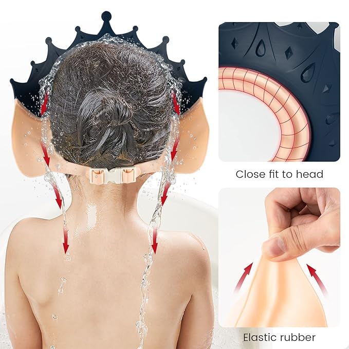 FUNUPUP 2 Pack Baby Shower Cap for Kids, Adjustable Toddler Hair Washing Bathing Shield, Shampoo Visor to Protect Eyes (Crown)