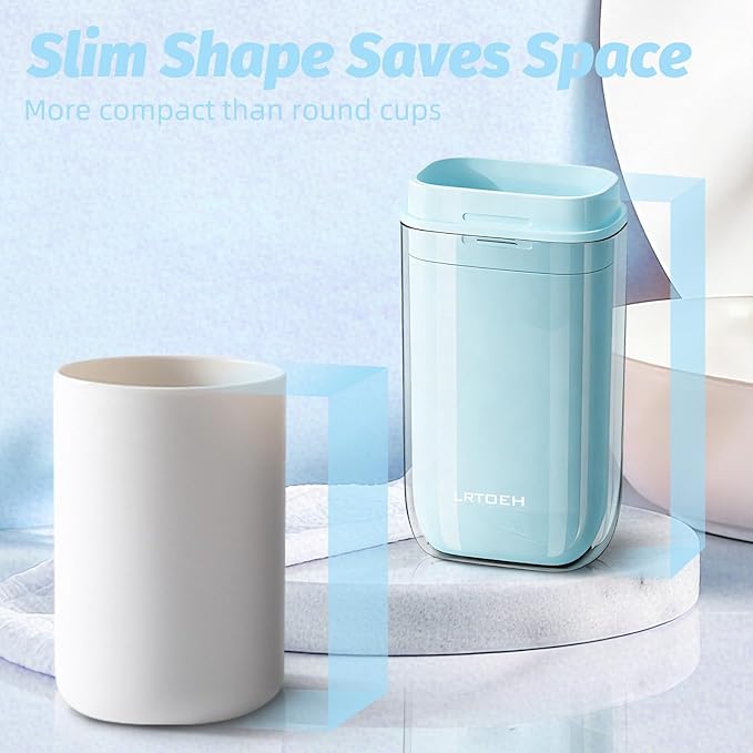 Toothbrush Travel Cup, 4-in-1 Toothbrush Holders with Cover, Portable Tooth Brush Travel Case for Family, Multi-Function Travels Cup, Toothpaste Storage Container (Blue)