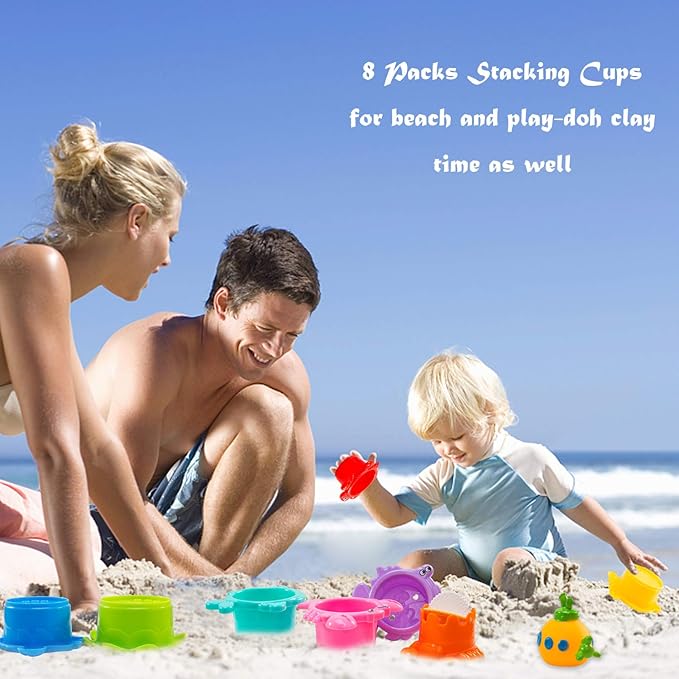 INNOCHEER Baby Bath Toys for Toddlers, Water Table Toys with Mold Free Stacking Cups, Quick Dry Organizer Net, 13 Pcs Bathtub Game, Beach and Pool Party