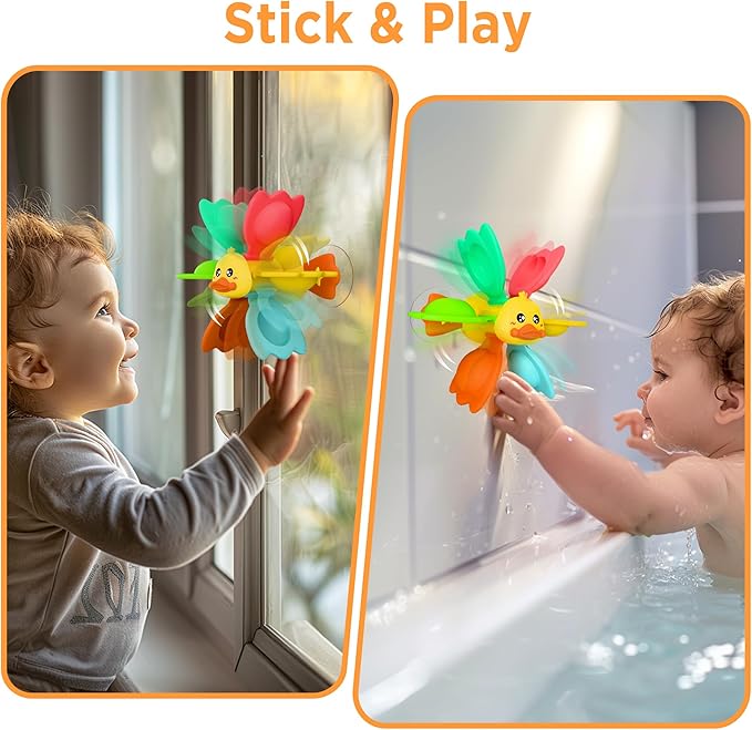 iPlay, iLearn Baby Duck Bath Toy, Toddler Bathtub Suction Water Spinner Gear, Kid Shower Fishing Game W/ Net, Floating Animal, Wind up Swimming Duck, Birthday Gift 6 9 12 Month 1 2 3 Year Old Boy Girl