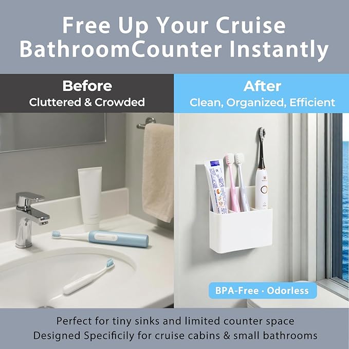 Cruise Essentials 2025 – Magnetic Toothbrush Holder for Cruise Ship Cabin, Wall-Mounted Cruise Bathroom Organizer, Travel Toothbrush Holder for Caribbean Cruise & Alaskan Cruise Must Haves
