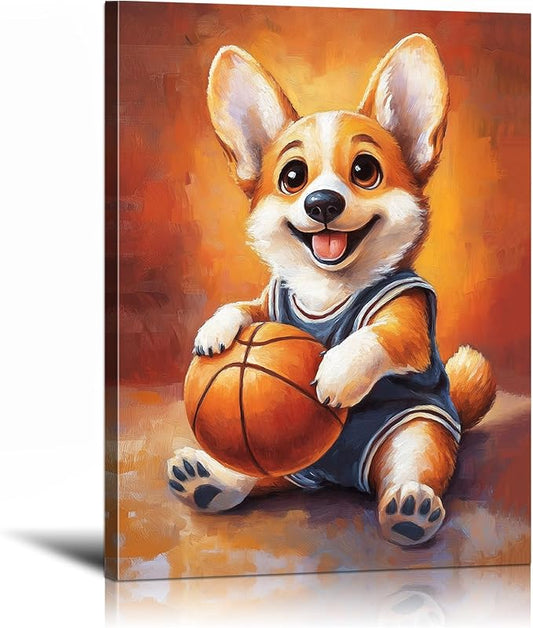 YOUHONG Animal Wall Art Animal Canvas Wall Art Dog Poster with Inner Wooden Frame - Lightweight, Sports Poster for Bedroom & Living Room Decoration Ready to Hang (12x15.7 Inches)