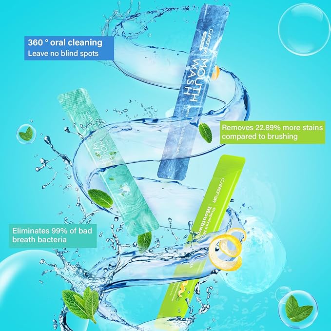 Travel Size Mouthwash Packets – Individual Mini, Alcohol & Fluoride Free, 3 Refreshing Flavors (Fresh Mint, ICY Mint, Grapefruit Mint) Fresh Oral Hygiene (20)