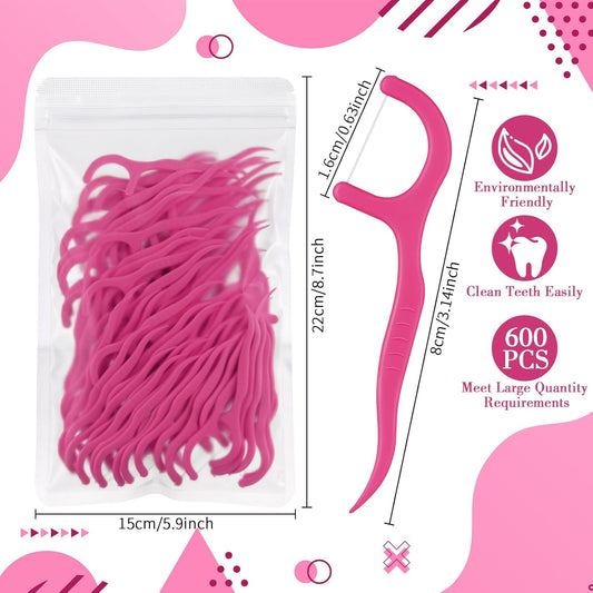 Baderke 600 Count Floss Picks Bulk Dental Flossers Picks for Adults Non Breakable Tooth Picks Flossers Teeth Cleaning Dental for Family Pack Travel(Hot Pink)