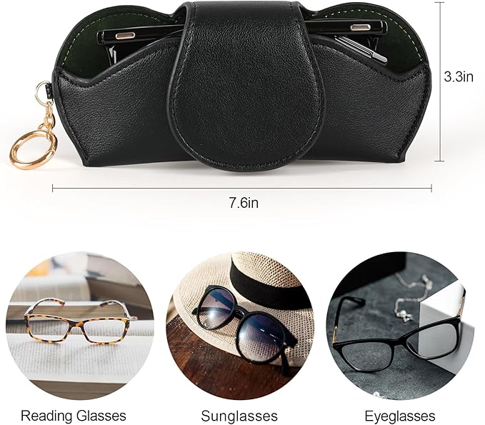 KINIVA Sunglasses Holder for Car Visor with Hanging Hook Portable Leather Glasses Storage Bag with Detachable Clips