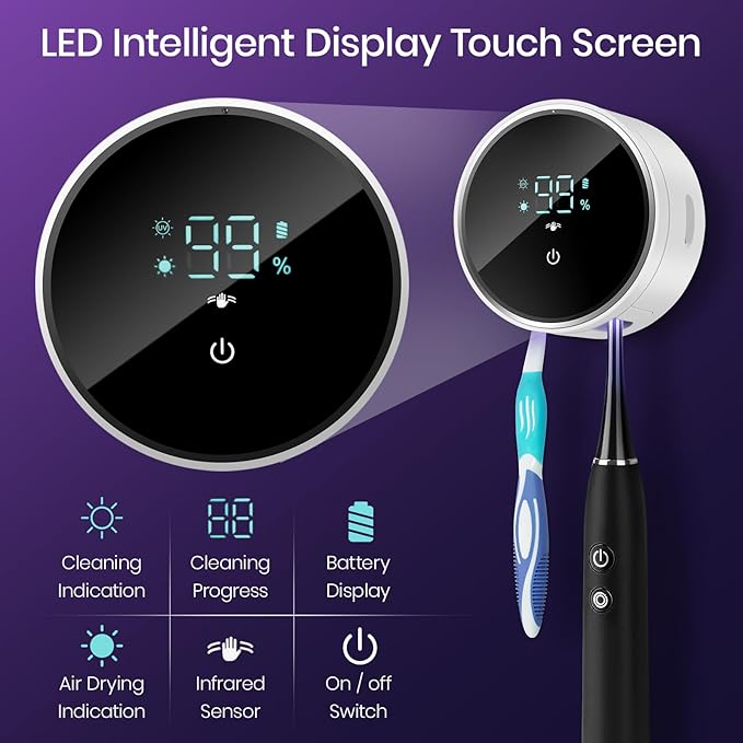 Wall Mounted Toothbrush Holder & Toothbrush Cleaner,Electric Toothbrush Holder, Razor Holder and Cleaner for Bathroom Accessory, with Auto Inductive Open/Close Cover, Clean, Dry for Home, Travel