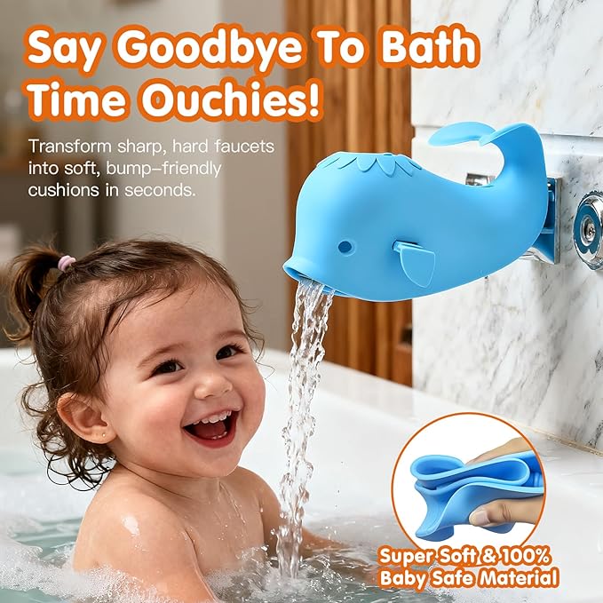 Skyroku Toddler Faucet Extender & Blue Bathtub Spout Cover, Sink Extender with Temperature Sensor for Bathroom Sinks, Kitchen, Bathtubs, Bundle and Save!