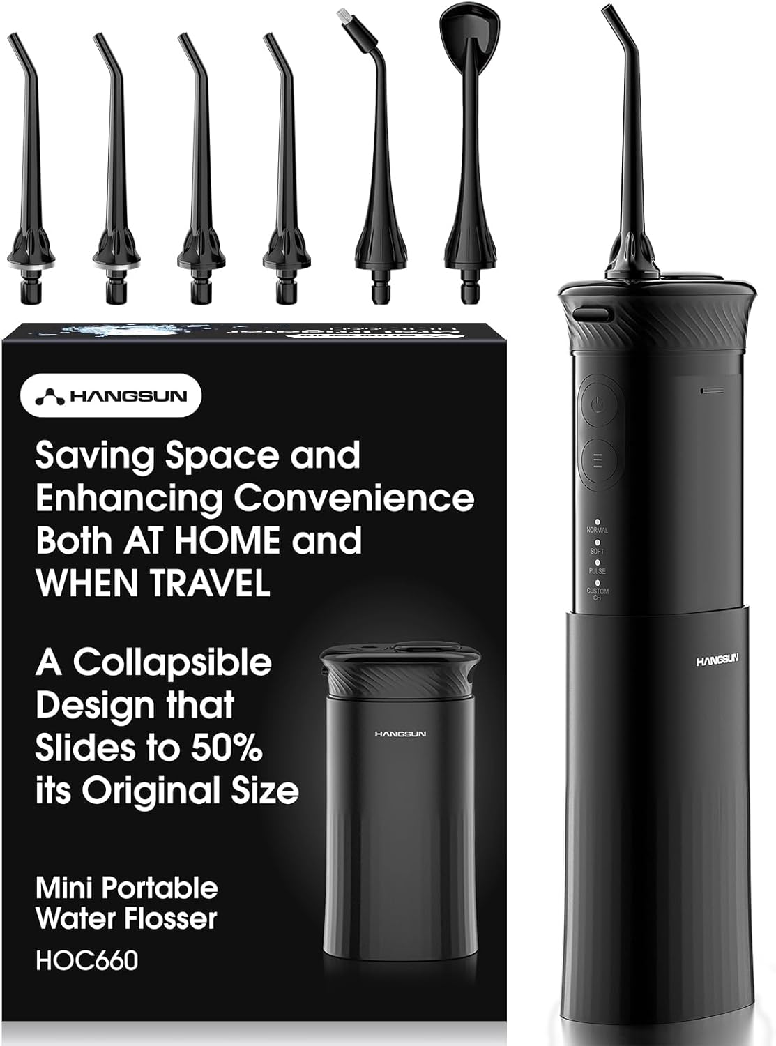 HANGSUN Water Flosser Cordless, Portable Mini Oral Irrigator, Rechargeable Electric Dental Flossers for Braces, Water Teeth Cleaner Pick with 4 Power Modes & IPX7 Waterproof for Home & Travel (HOC660)