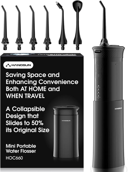 HANGSUN Water Flosser Cordless, Portable Mini Oral Irrigator, Rechargeable Electric Dental Flossers for Braces, Water Teeth Cleaner Pick with 4 Power Modes & IPX7 Waterproof for Home & Travel (HOC660)
