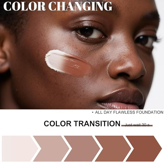 Color Changing Foundation,2 Pack Travel Size, Light Coverage, Improves Uneven Skin Tone, Lightweight & Lasting,Make up for Flawless Liquid Foundation,Nature Finish for Deep Skin 0.42 oz