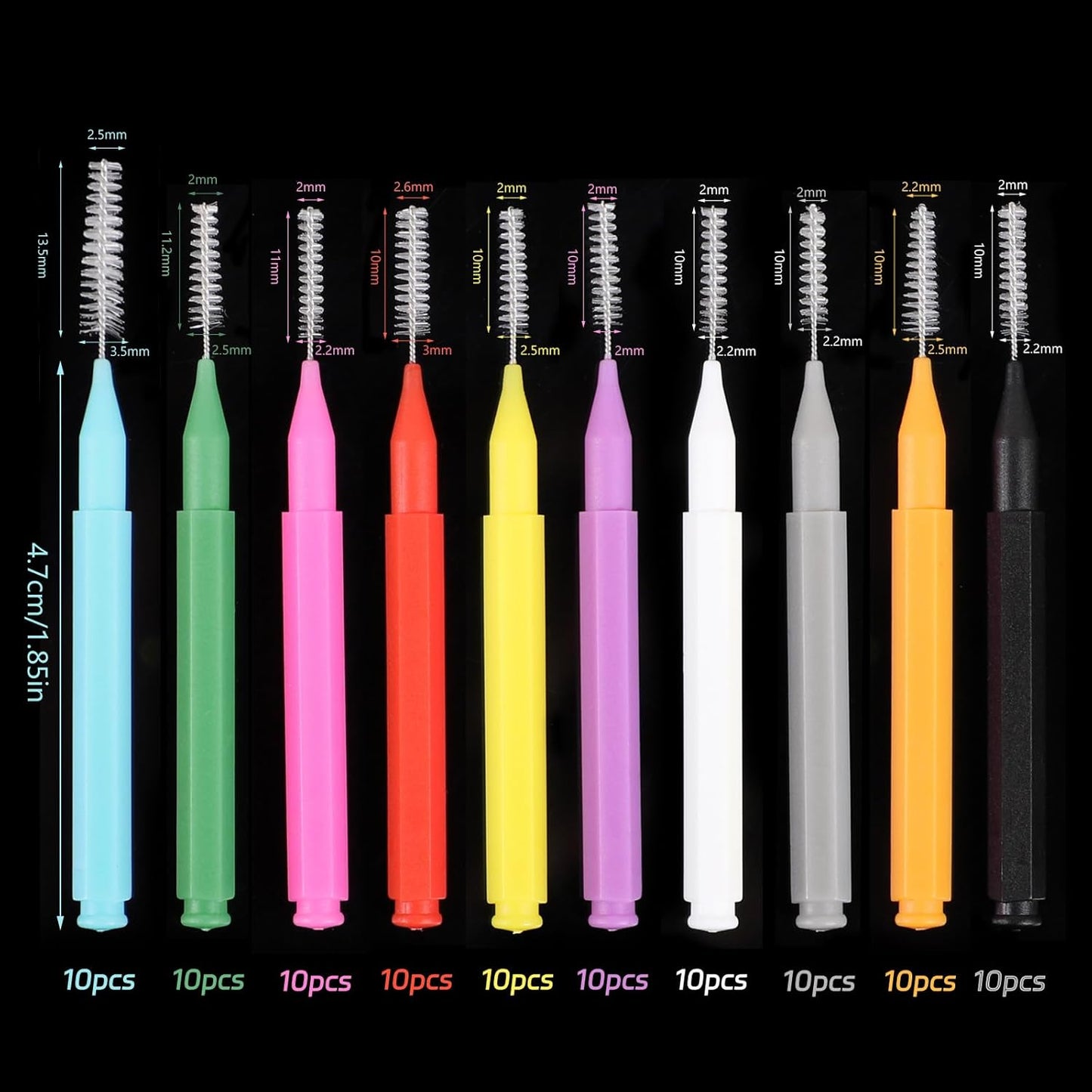 100 Pcs Interdental Brushes, 6 Sizes Braces Flossers for Cleaner Braces Brush Soft Dental Brushes Toothpicks Dental Floss Picks Dental for Braces Oral Cleaning(10 Colors)