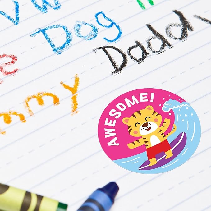 Sweetzer & Orange Reward Stickers for Teachers, 1008 Decals for Kids in 9 Designs, 1 Inch School Tags on Sheets, Classroom Teacher Supplies, Potty Training Badges and Motivational Chart