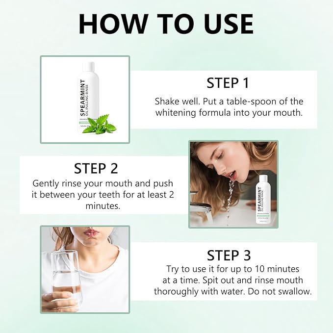 White Spearmint Oil Pulling Rinse, Cold-Pressed Coconut Mouthwash for Teeth Whitening, Peppermint Pulling Oil for Teeth and Gums, Pure Mint Mouthwash (4 Oz)