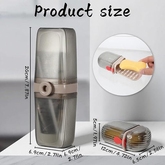 2Pcs Travel Toothbrush Case and Travel Soap Holder Dish Tray, Portable Toothbrush Holders with Cover Leakproof Bar Soap Container Dish Tray for Traveling, Bathroom, Camping, Business Trip Grey
