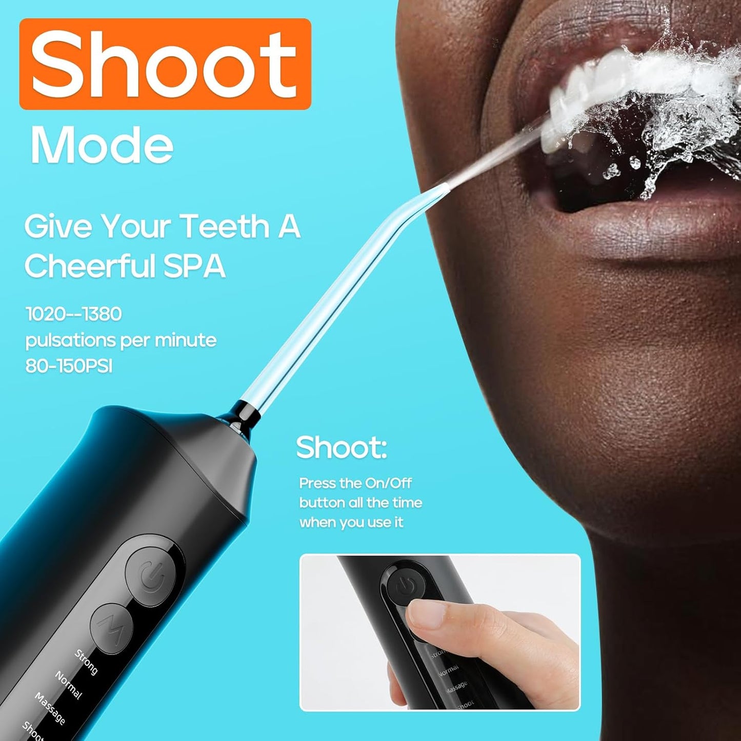 SEAGO Water Dental Flosser Cordless for Teeth, 5 Modes and 7 Nozzles, Dental Water Flosser 300mL, DIY Mode Memory Function, IPX7 Waterproof Dental Flosser, SG8019 Black