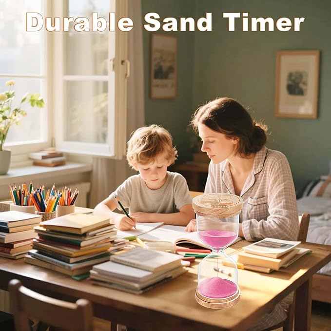 2 Minute Sand Timer Hourglass, Small Pink Sand Watch 2 Min,Beech Wooden Sand Clock, Reloj De Arena, Sandglass Hour Glass for Kitchen, Toothbrush,Home Decorative,Desk (Pink)