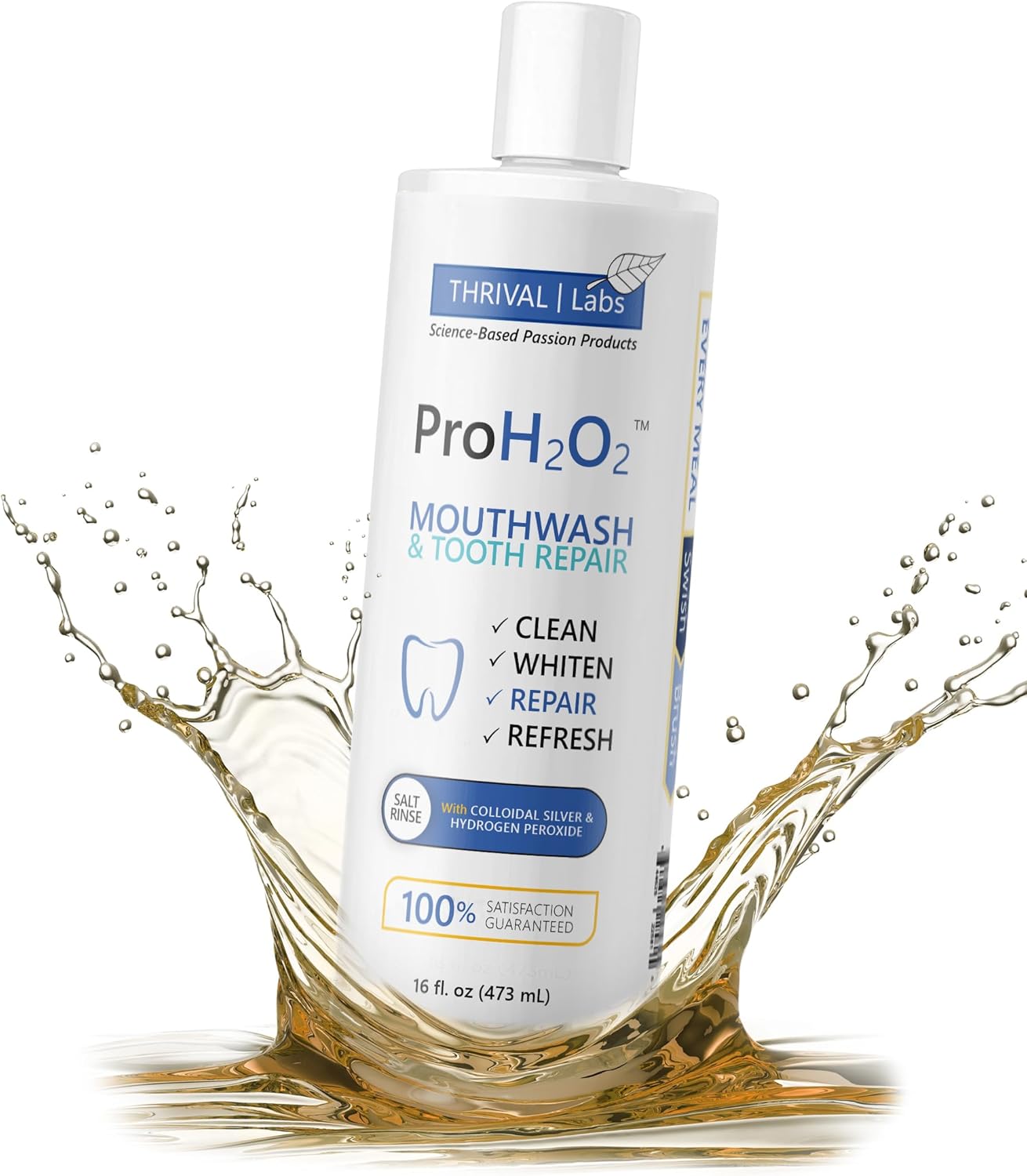 ProH2O2 Natural Mouthwash, Salt Swish, & Tooth Repair by Thrival Labs, Press Top Dispensing, 16 Fluid Ounces