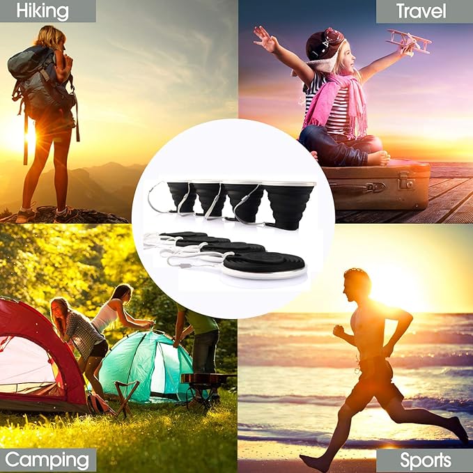 ME.FAN Silicone Collapsible Travel Cup - Silicone Folding Camping Cup with Lids - Expandable Drinking Cup Set - Portable, Graduated [9.22oz]