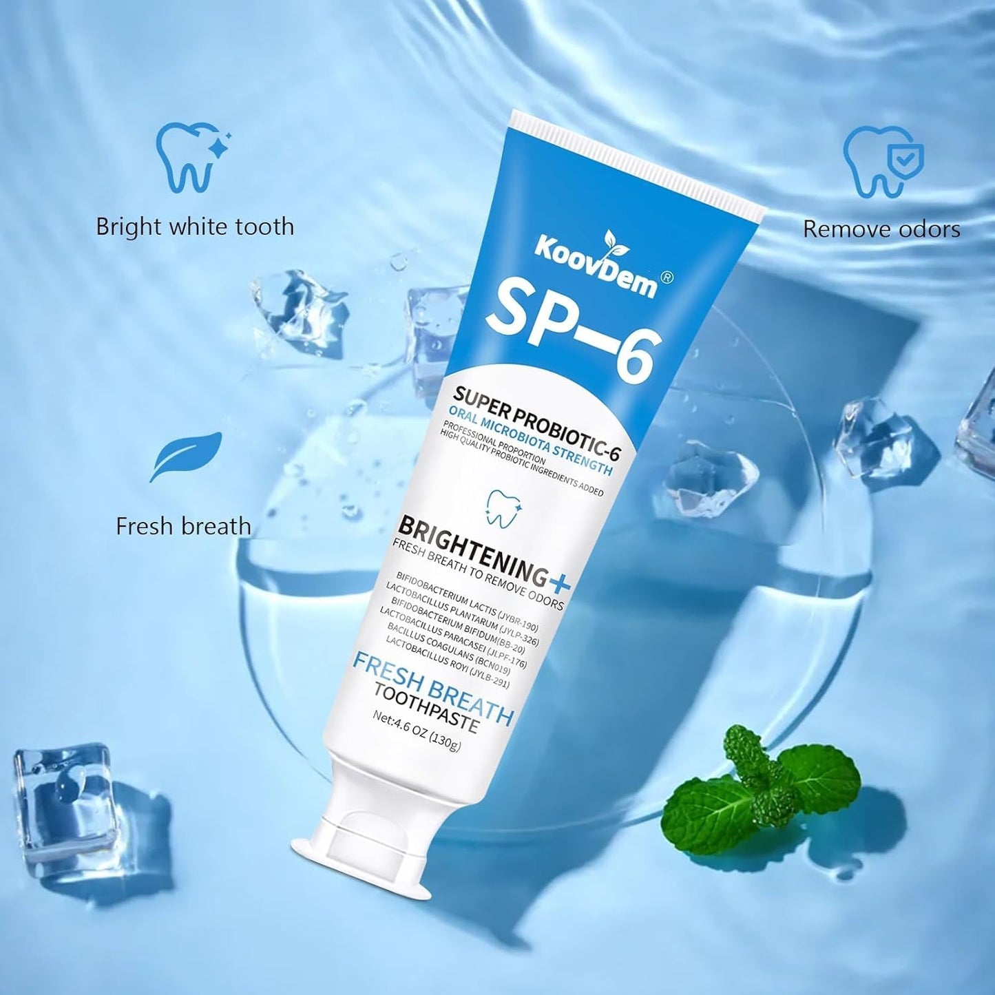 New Sp-6 Probiotics Whitening Toothpaste-Fluoride-Free, Enhanced Formula with 6 Probiotics for Gum Care & Fresh Breath, Fresh Mint Flavor（Blue）-1PC