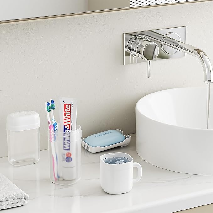 VITVITI Travel Soap Case Container, Portable Toothbrush Travel Case Dish Tray, Toothpaste Traveling Toothbrush Holder Set with Cup for Trip/Bathroom/Camping, White