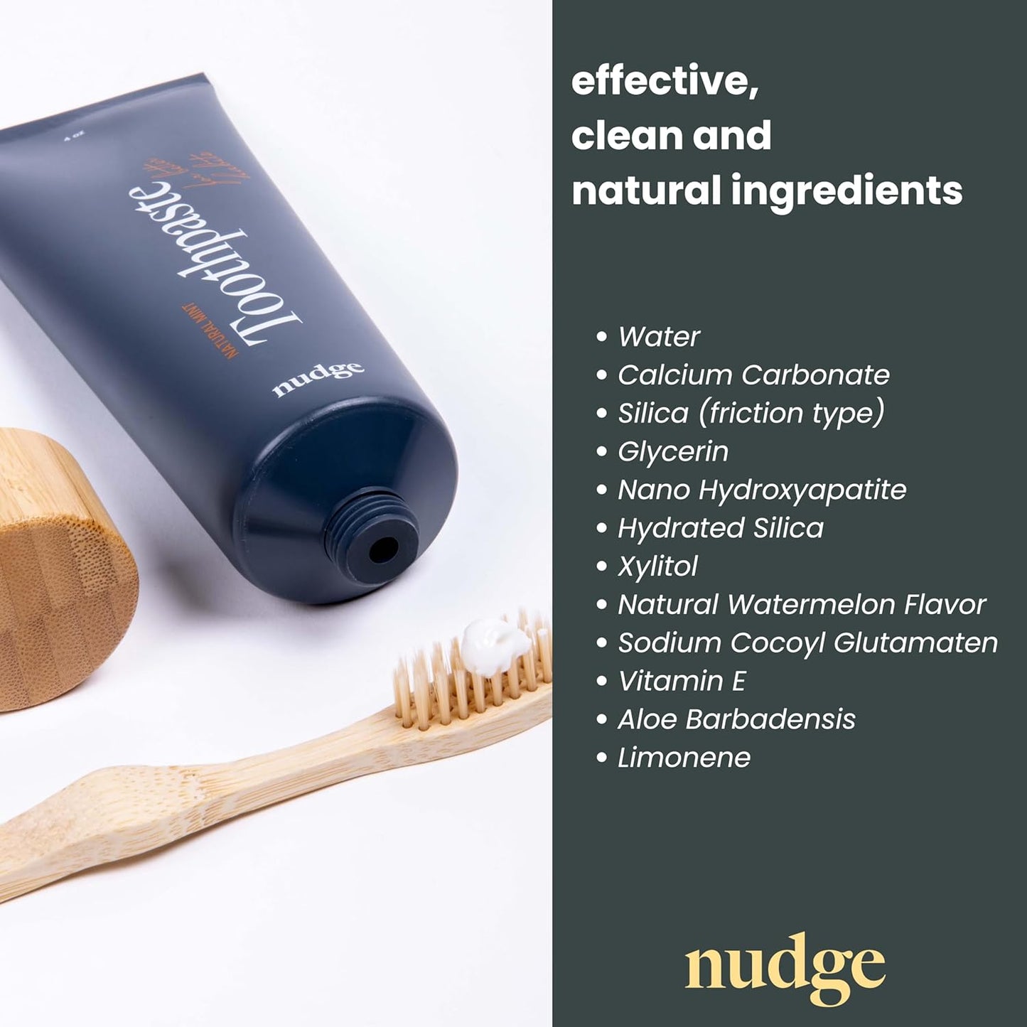 Nudge 10% Nano Hydroxyapatite Toothpaste, Remin+ Formula with Vitamin E, Fluoride-Free, SLS-Free, Helps Remineralize Enamel, Supports Dry Mouth Relief and Sensitive Teeth, Watermelon, 4 oz