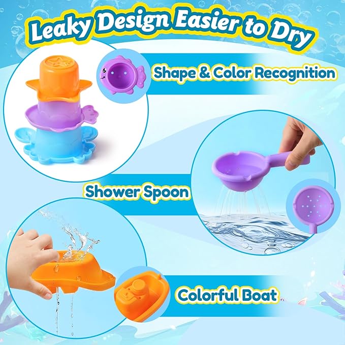 Baby Bath Toys for Kids Ages 1-3, 10 PCS Water Table Toys for Toddlers 1-3-Bathtub Shower Floating Water Toys Swimming Pool Beach Toy for 6 Months Up Boy Girl Gifts (Color Random)