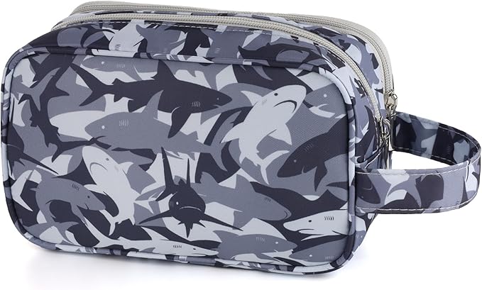 Shark Kids Toiletry Bag for Boys, Travel Toiletry Bag for Little Young Boys Waterproof Hanging Wash Bag Toddler Traveling Toiletries, Camo Black
