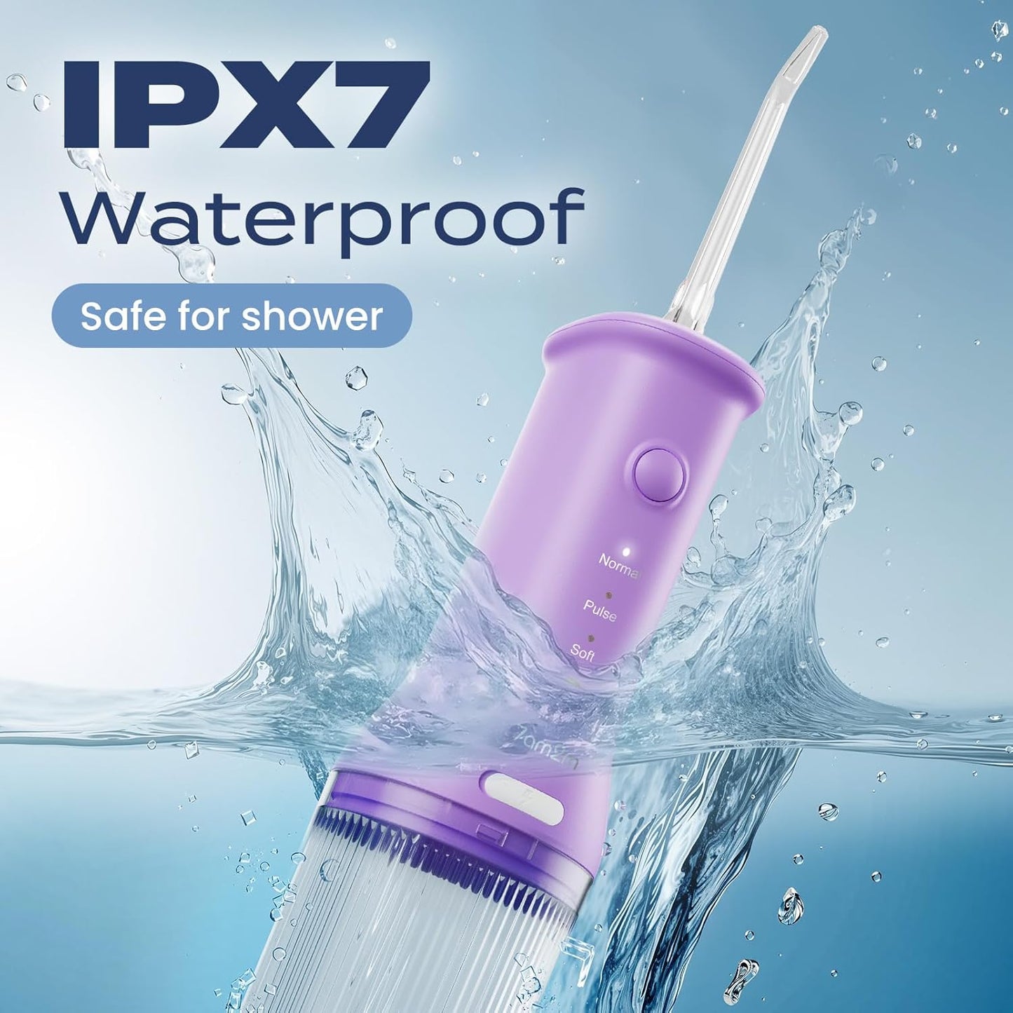 7AM2M Portable Water Flosser Cordless, Water Flosser for Teeth with 3 Modes and 2 Jet Tips, USB C Rechargeable, IPX7 Waterproof, Dental Water Flosser for Travel and Home Use (Purple)