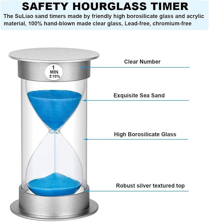 Sand Timer - 10 Minute Hourglass, Plastic Sand Clock, Large Sand Watch for Kids, Games, Classroom, Decoration, Toothbrush Timer (Blue Sand)