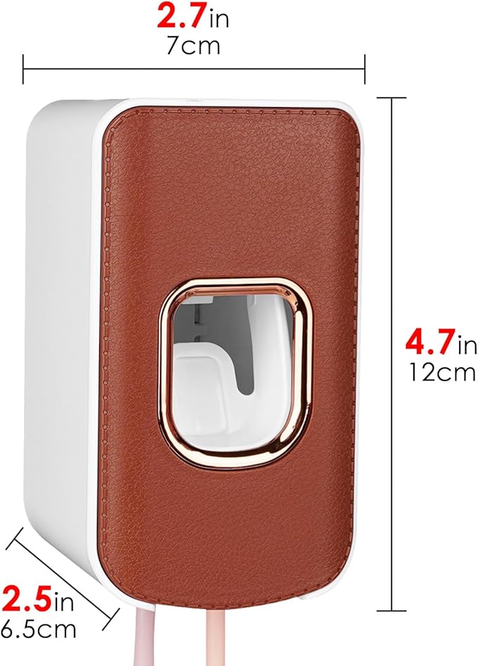 2 Slot Plastic Toothbrush Holder and Toothpaste Dispenser Wall Mounted, Automatic Toothpaste Squeezer, 2 in 1 Tooth Brush Toothpaste Organizer for Shower (Brown)