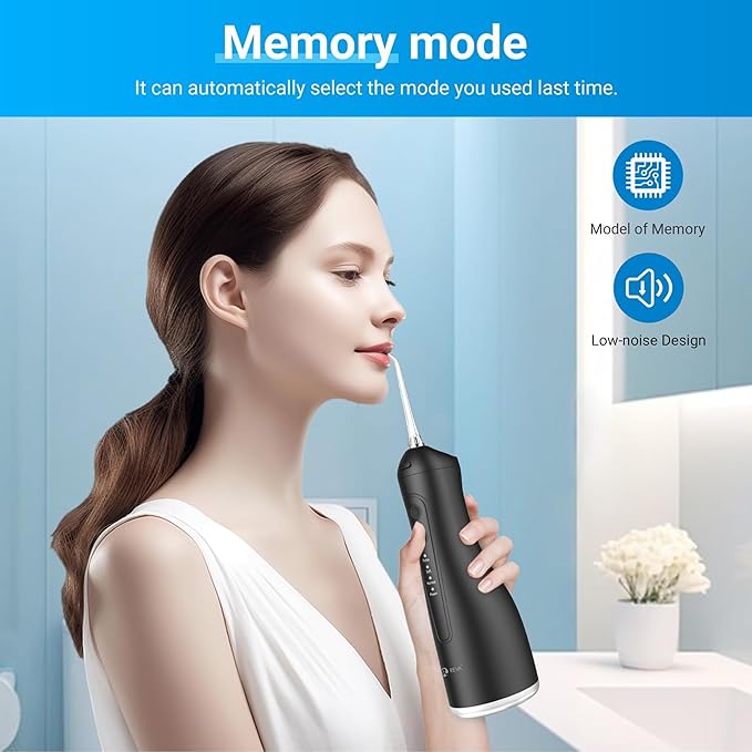 Portable Water Flosser for Teeth - 4 Modes Cordless Oral Irrigator with 300ML Tank, 360° Rotating Nozzle, 4 Jet Tips, Rechargeable, IPX7 Waterproof, Low Noise Gravity Ball Design (M159 - Black)