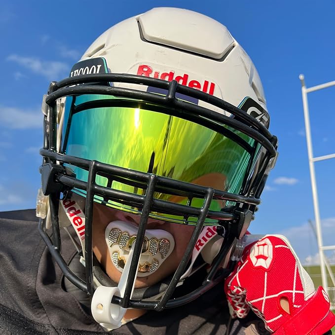 LeCool Football Mouth Guard with Connected Strap- 3D Beast Chrome Adult and Youth Mouth Guard-Mouth Piece for Sports for Maximum Air Flow and Teeth Protection