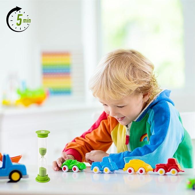 Sand Timer for Kids - 5 Minute Set of 4 Hour Glass - Green Color- Acrylic Covered for Classroom, Home & Kids Room