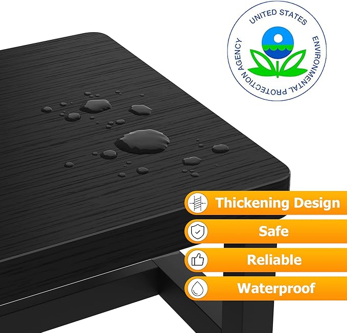 Step Stools for Adults Kids with Non-Slip Rubber Feet, Heavy Duty Wide Wooden Stepping 500-LBS Capacity Bedroom Kitchen Bathroom, Sturdy Bed Steps High Beds, Easy Assembly, Black