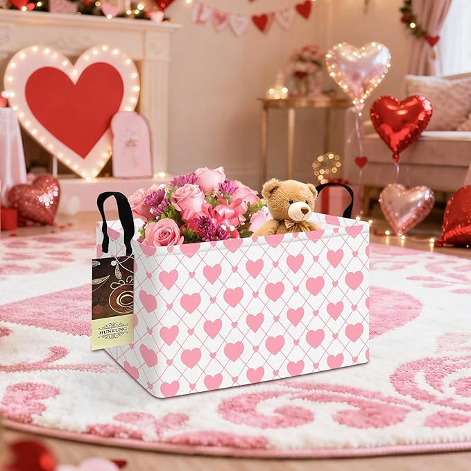 HUNRUNG Rectangle Storage Basket Cute Canvas Organizer Bin for Pet/Children Toys, Books, Clothes Perfect for Rooms/Playroom(REC-Heart)