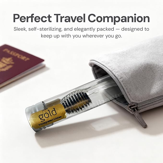 Nano-b Manual Toothbrush Set for Adults with Sensitive Gums, Gold & Charcoal Soft/Medium Bristles, Travel Cases, Blue, Pink, Green, Crystal, 4-Pack