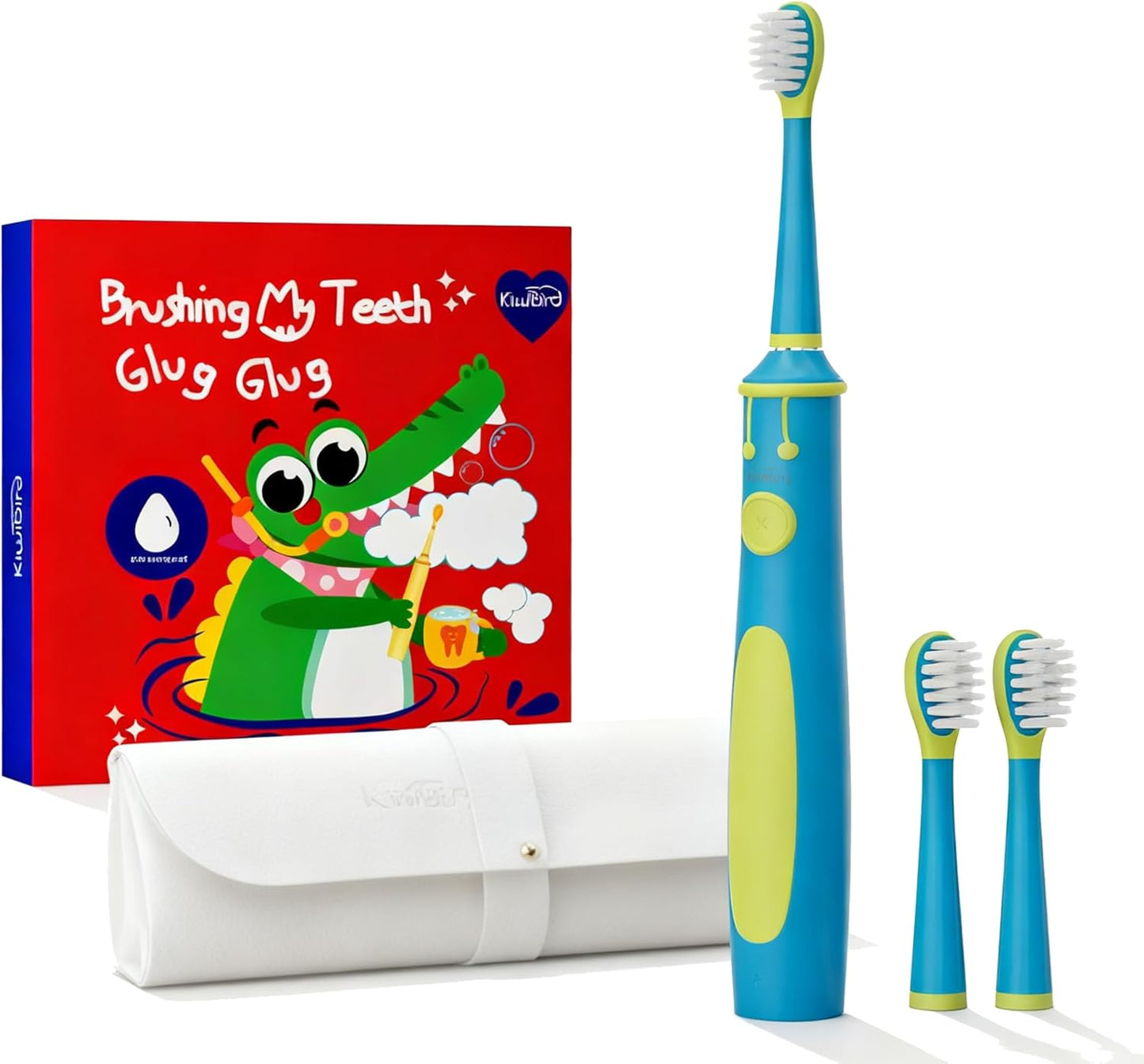 KIWIBIRD Kids Electric Toothbrush for Ages 3–10 | Toddler Sonic Toothbrush with 4 Modes & Soft Silicone Bristles | 2-Min Timer Pressure Sensor | 45-Day Rechargeable Battery | IPX8 Waterproof (Blue)