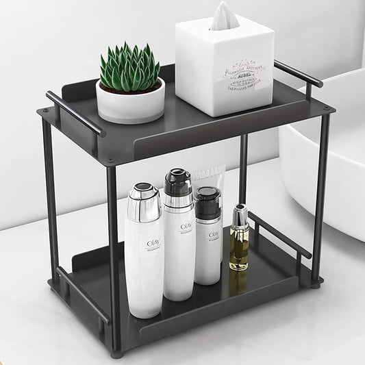 FLE Bathroom Organizer Countertop,Bathroom Counter Organizer Decorative Tray Cosmetic Organizer,Countertop Storage Shelf for Bathroom, Kitchen, Living Room, Bedroom, Dressing Table (2-Tier)