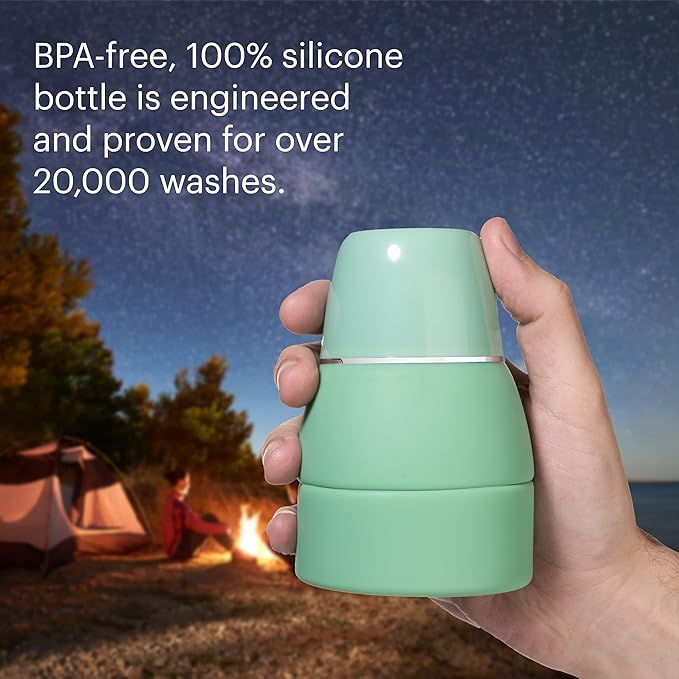 Brondell Bidet GoSpa Portable Peri Bottle, Collapsible Travel Bidet, Compact and Discreet, with Travel Bag for Postpartum & Perineal Care, 500ml, in Green