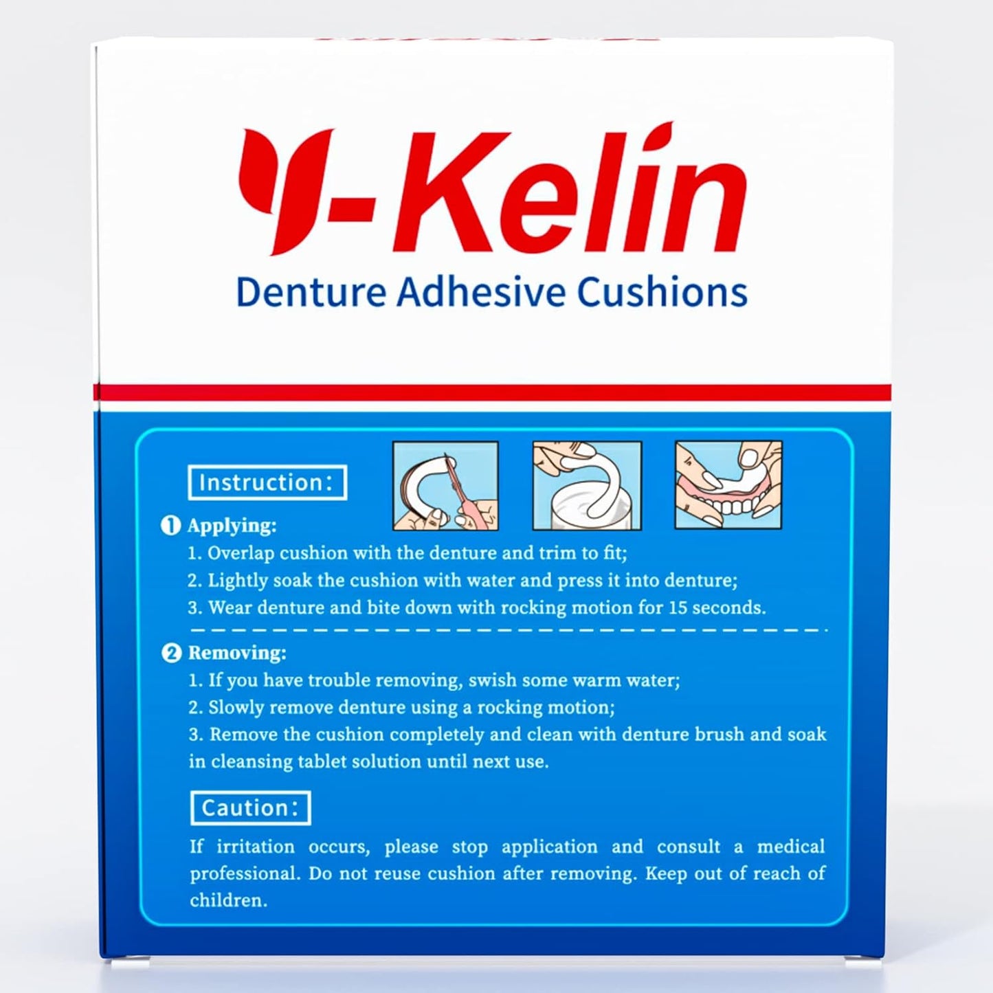 Y-Kelin Lower Denture Adhesive Cushions, Adhesive-Free Denture Pads for Sore Gums, 30 Pads*2 (60 Strips)